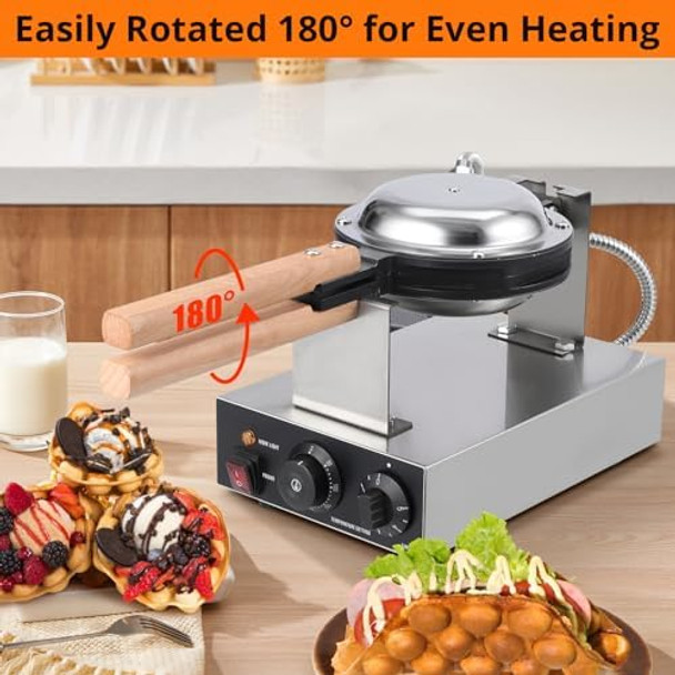 Garveehome Bubble Waffle Maker 1400W Commercial Bubble Waffle Maker Machine Non-Stick Egg Waffle Maker Electric Bubble Waffle Baker For Home Or Commercial Use Single Silver