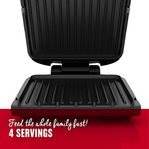 George Foreman 4-Serving Removable Plate Electric Grill And Panini Press George Tough Non-Stick Coating Drip Tray Catches Grease Black