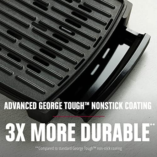 George Foreman 4-Serving Removable Plate Electric Grill And Panini Press George Tough Non-Stick Coating Drip Tray Catches Grease Black
