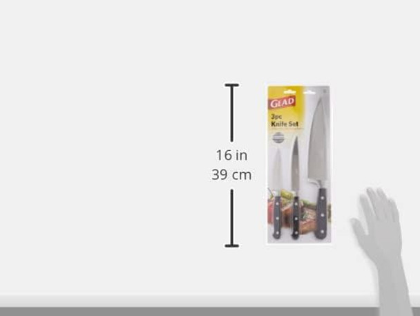 Glad 3 Piece Kitchen Knife Set For Prep Stainless Steel Paring Utility Chef Knives Razor Sharp Rust Resistant Blades Professional Cutlery Pack