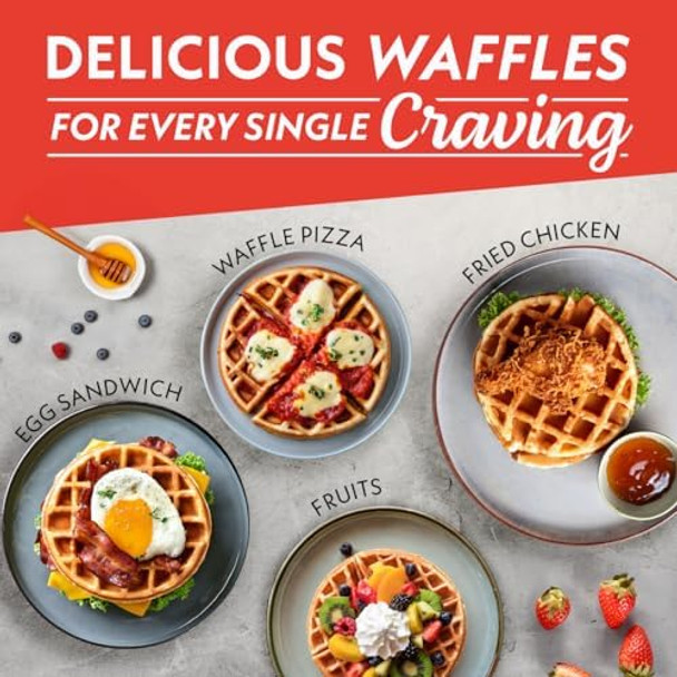 Gourmia Gwm468 Dual Pour Waffle Maker With Easy Pour Spout + Horizontal Pour Angled Cooking 5 Shade Settings And Indicator Lights - Recipe Book Included