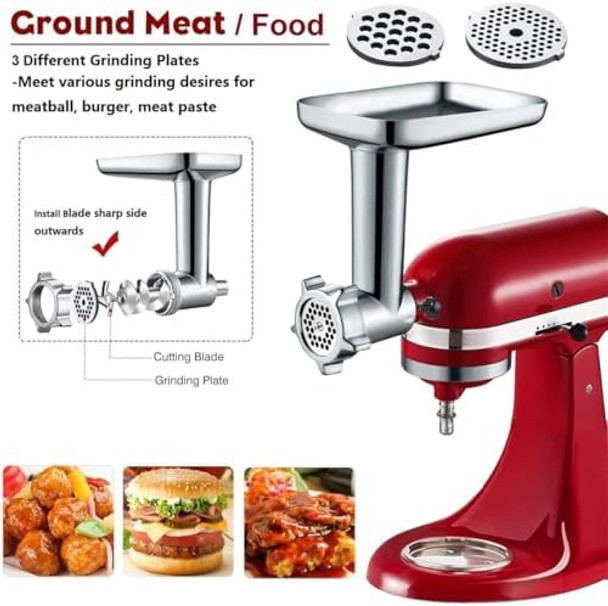 Gvode Meat Grinder Attachment For Kitchenaid Stand Mixer Meat Grinders Includes 4 Grinding Plates 3 Sausage Stuffer Tubes 2 Grinding Blades For Kitchenaid Mixer Attachments