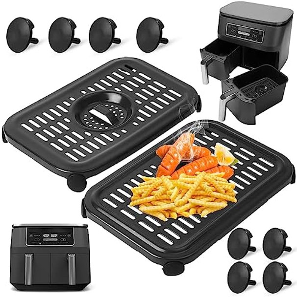 Air Fryer Replacement Parts For Ninja Foodi Dualzone Air Fryers 2 Pcs Food Grade Air Fryer Accessories Grill Pan Plate Crisper Plate Rack Tray For Ninja Dz090 Dz201 Dz100 Air Fryer Dishwasher Safe