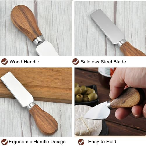 6Pcs Cheese Knife Set Cheese Knives Cutter Fork Spreading Wood Handle Stainless Steel Slicer Set Of 6 Cheese Knife For Charcuterie Boards Cutlery Set Cheese Knife Collection