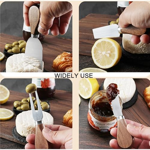 6Pcs Cheese Knife Set Cheese Knives Cutter Fork Spreading Wood Handle Stainless Steel Slicer Set Of 6 Cheese Knife For Charcuterie Boards Cutlery Set Cheese Knife Collection