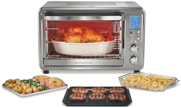 Hamilton Beach 6-In-1 Sure Crisp Air Fryer Toaster Oven Combo & Electric Indoor Grill 450 F Searing Temp Bake Broil Toast And Pizza Function .88 Cu. Ft. 6 Slice Capacity Stainless Steel (31395)