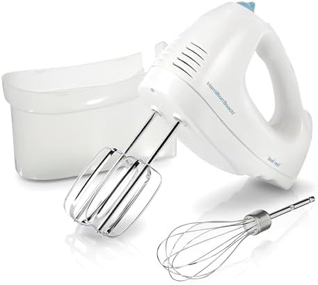 Hamilton Beach 6-Speed Electric Hand Mixer With Whisk Traditional Beaters Snap-On Storage Case 250 Watts White