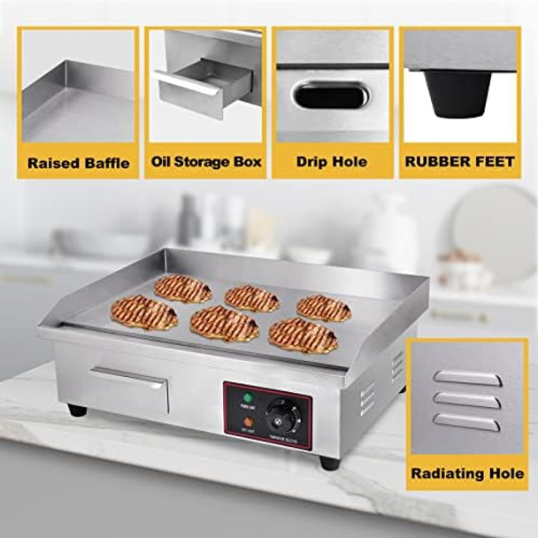 Heuyrao 22" Commercial Electric Griddle 3000W 110V Electric Flat Top Grill Countertop Griddle With Shovels And Brushes For Restaurant Kitchens Heuyrao 22" Commercial Electric Griddle 3000W 110V Electric Flat Top Grill Countertop Griddle With Shovels And Brushes For Restaurant Kitchens