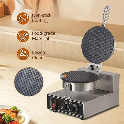 1300W/110V Commercial Ice Cream Cone Maker Machine - Multi-Purpose Stainless Steel Waffle Cone Bowl & Egg Roll Mold Maker - Adjustable Temp/Timer For Shops Cafes Food Trucks