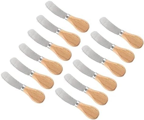 Hitefu 12 Pieces Cheese Spreaders 4.7 Inch Stainless Steel Butter Spreader Knives With Bamboo Handle Sandwich Cheese Cake Cream Condiment Knife Set