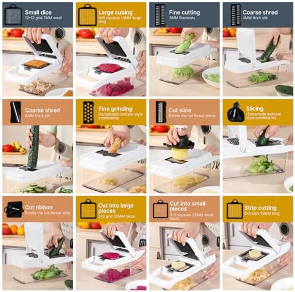 22 In 1 Vegetable Chopper With Container And Lid Manual Hand Veggie Chopper Self Cleaning Mini Chopper Food Processor For Onion Garlic Multifunctional Kitchen Dicer Chopper With Egg White Separator