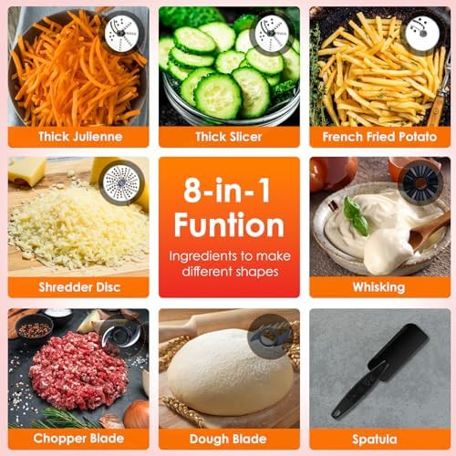 Homtone 16 Cup Food Processor Large Food Processors 6 Preset Modes Vegetable Chopper Electric 6 Blades 8 Functions For Home Use Stepless Speed Control 650W Red