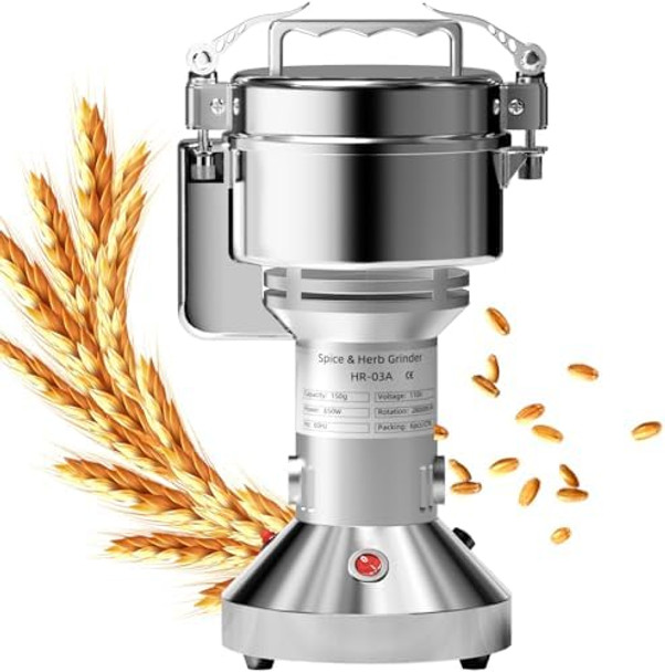 Electric Grain Mill 150G Flour Grinder Mill 304 Stainless Steel For Home Counter Grain Grinder For Wheat Rice Wheat Berry Corn Herbs Spices