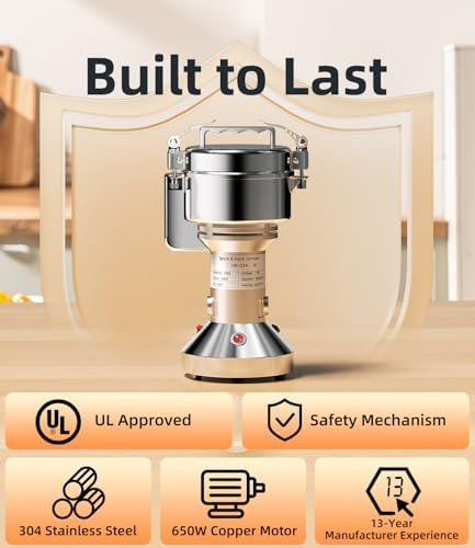 Electric Grain Mill 150G Flour Grinder Mill 304 Stainless Steel For Home Counter Grain Grinder For Wheat Rice Wheat Berry Corn Herbs Spices