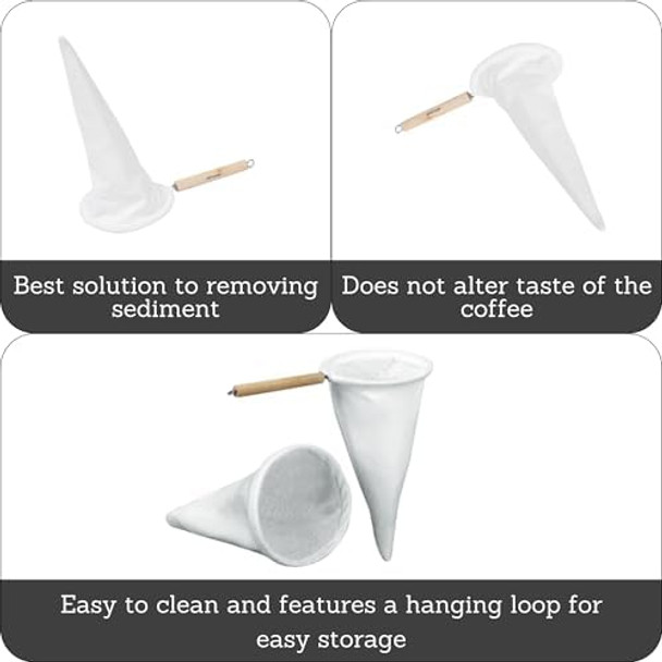 Imusa Usa J100-4-50 Coffee Cloth Strainer With Wood Handle White 1 Count (Pack Of 1)
