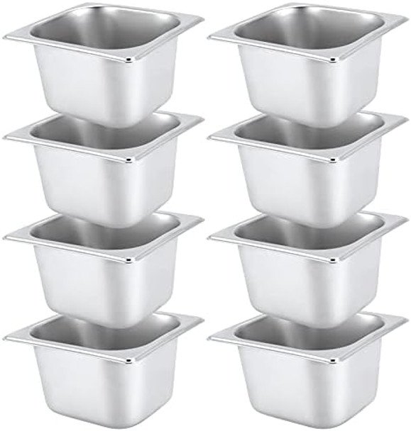 Japchet 8 Pack 1/6 Size 2-1/2 Inch Deep Steam Pan Steam Table Chafer Pan Stainless Steel Hotel Pan Food Pan For Buffet Restaurants Catering