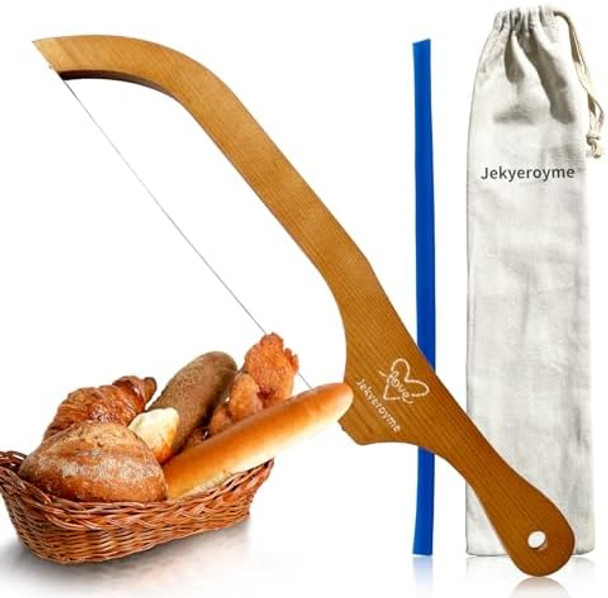 Wooden Bread Bow KnifeSourdough Bread Knife Cutter15.7" Wooden Serrated Bread SlicerWooden Fiddle Bow Bread Knife Stainless Steel