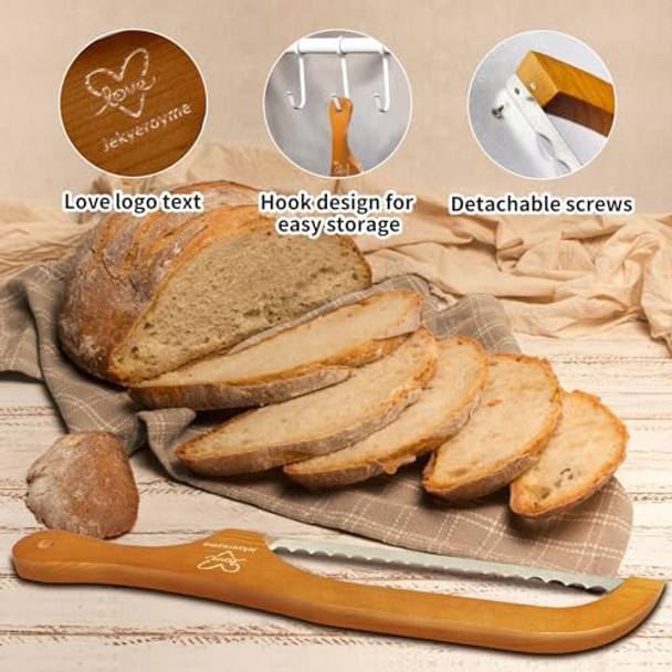 Wooden Bread Bow KnifeSourdough Bread Knife Cutter15.7" Wooden Serrated Bread SlicerWooden Fiddle Bow Bread Knife Stainless Steel