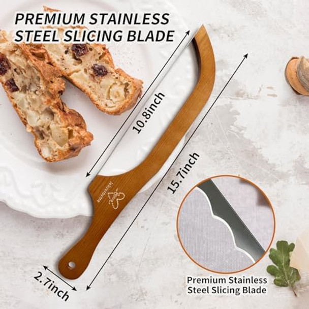 Wooden Bread Bow KnifeSourdough Bread Knife Cutter15.7" Wooden Serrated Bread SlicerWooden Fiddle Bow Bread Knife Stainless Steel