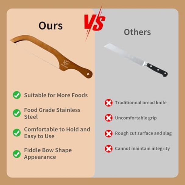 Wooden Bread Bow KnifeSourdough Bread Knife Cutter15.7" Wooden Serrated Bread SlicerWooden Fiddle Bow Bread Knife Stainless Steel