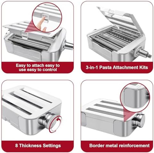 Meat Grinder & Pasta Maker Attachment For All Kitchenaid Stand MixersKitchen Aid Mixer Accessories Includes Metal Meat Grinder With Sausage Stuffer Tubesand And Pasta Maker Attachment 3 In 1 Set
