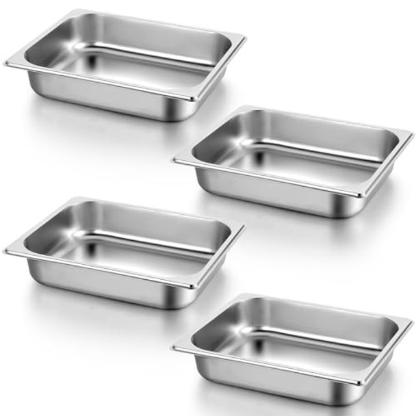 4-Pack 1/2 Half Size Steam Table Pans 2.5 Inch Deep Restaurant Steam Table Pans Commercial Hotel Pan Made Of 201 Gauge Stainless Steel