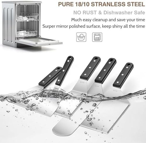 22Pcs Griddle Accessories Kit Flattop Grilling Accessory Set Joyfair Bbq Grilling Spatula Tools With Basting Cover For Teppanyaki Hibachi Grill 18/10 Stainless Steel Rust- (Abs Handles)