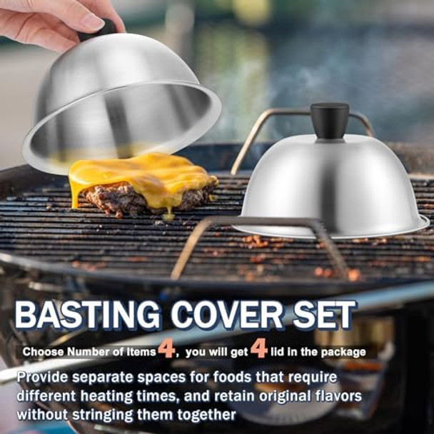 Basting Cover For Griddle Joyfair 6 Inch Cheese Melting Dome Stainless Steel Small Grilling Domes Round Flat Top Grill Metal Lids For Outdoor & Indoor Cooking Brushed Finish & Dishwasher Safe (2)