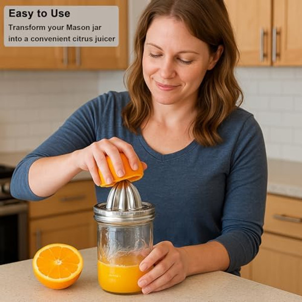 Stainless Steel Mason Jar Pour Spout & Juicer Lid Reusable Leaking Proof Flip Cap With Handle Citrus Reamer For Wide Mouth Jars - Includes Bottle Cleaning Brush Stainless Steel Mason Jar Pour Spout & Juicer Lid Reusable Leaking Proof Flip Cap With Handle Citrus Reamer For Wide Mouth Jars - Includes Bottle Cleaning Brush