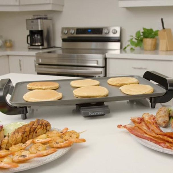 Kenmore Electric Griddle - Nonstick 10X18" Pan External Temperature Control Grill Bacon Eggs Pancakes Crepes Tortillas Easy Clean Countertop Cooking Kitchen Appliance Removable Drip Tray