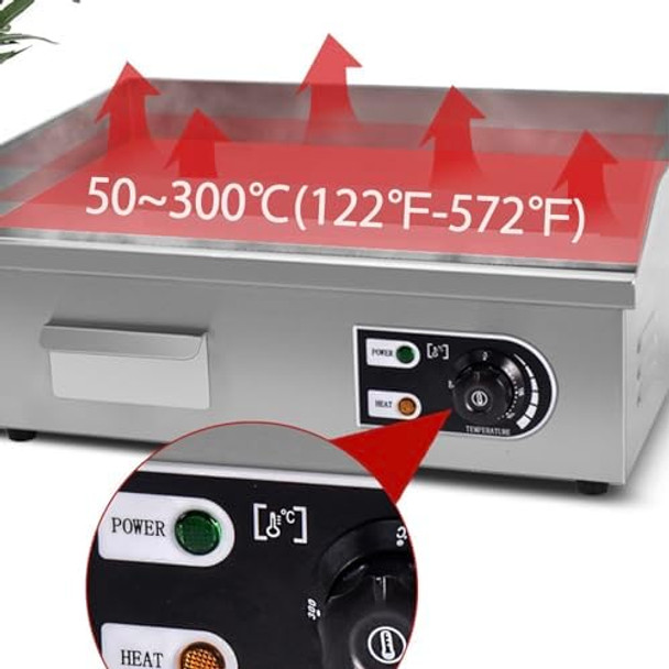 Electric Griddle 21" X 16" Flat Top Griddle For Restaurant Countertop Commercial Grill Non-Stick Stainless Steel Grill 50300℃(122℉-572℉) Temperature Adjustable 1600W Electric Griddle 21" X 16" Flat Top Griddle For Restaurant Countertop Commercial Grill Non-Stick Stainless Steel Grill 50300℃(122℉-572℉) Temperature Adjustable 1600W