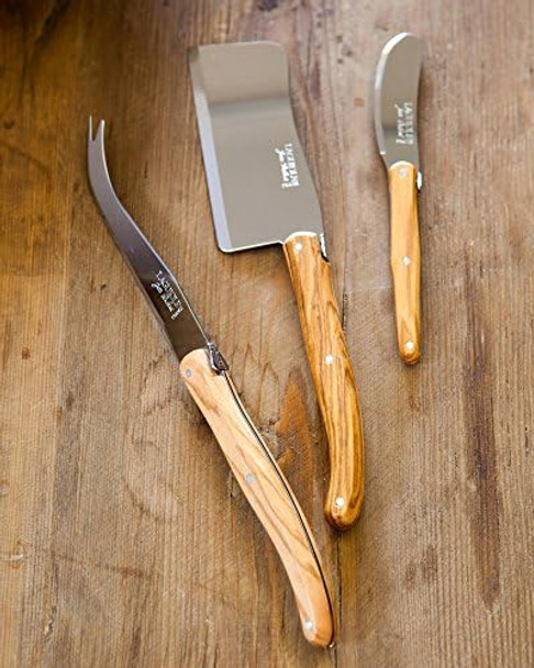 Genuine Jean Dubost Laguiole 3-Piece Cheese Knife Set Olivewood Genuine Jean Dubost Laguiole 3-Piece Cheese Knife Set Olivewood