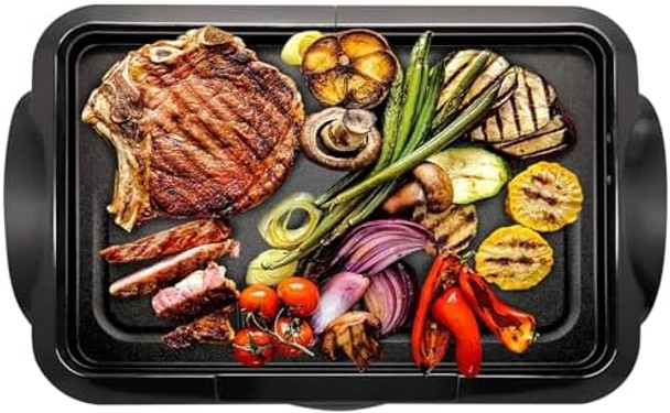 Lumme Electric Griddle With Removable Temperature Control Immersible Flat Top Grill Burger Eggs Pancake Griddle Nonstick Easy Clean Cooking Surface Slide Out Drip Tray 10 X 16 Inch