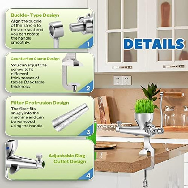 Manual Wheatgrass Juicer Portable Crank Wheatgrass Extractor Hand Fruit& Vegetables Squeezer 304 Stainless Steel For Juicing Celery Kale Spinach Parsley Pomegranate Apple Grape Manual Wheatgrass Juicer Portable Crank Wheatgrass Extractor Hand Fruit& Vegetables Squeezer 304 Stainless Steel For Juicing Celery Kale Spinach Parsley Pomegranate Apple Grape