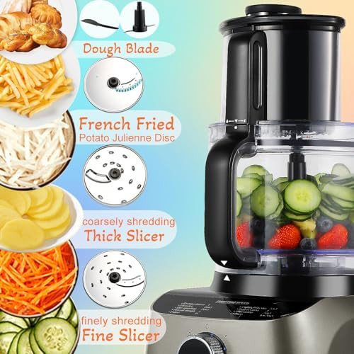 14 Cup Food Processor French-Fry-Cutter Blending Mixing Shredding And Slicing Meat And Vegetable Chopping Doughing For Home Use Mincing And Pureeing4 Speeds600W