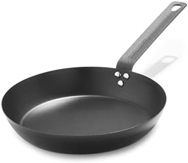 Merten & Storck Pre-Seasoned Carbon Steel 10" And 8" Frying Pan Skillet Set Lightweight Cast Iron Durable Black Steel Indoor Outdoor Cooking