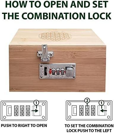 Miracles Bamboo Storage Box - Decorative Storage Box With Lid And Combo Lock - Bamboo Box With Accessories For Making Tea And Storing Herbs And Spices Stronger Than The Wooden Box