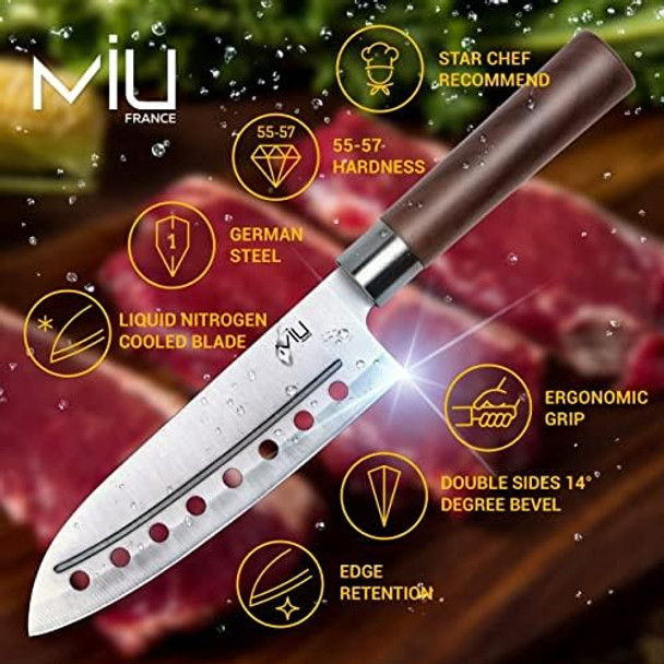 Miu Santoku Knife 7 Inch Multipurpose For Chef With Comfortable Plastic Handle