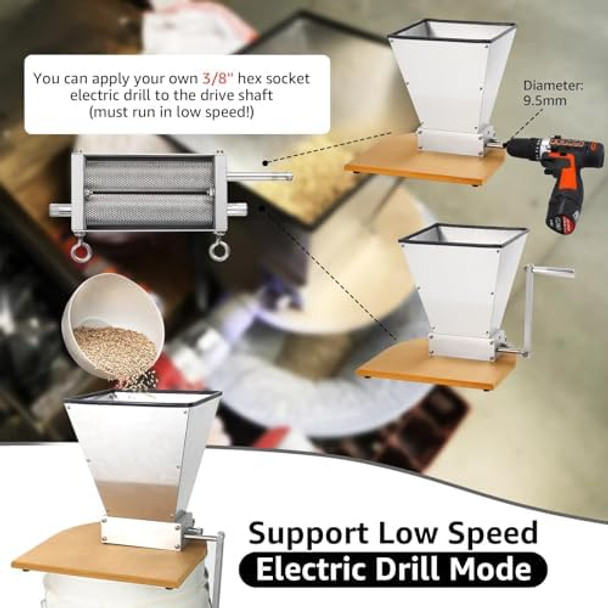 Malt Mill Homebrew Grain Crusher Manual Metal Grain Mill Stainless Steel Grinder Mill With Adjustable 2 Bearing Roller & Crank Handle Fit Low Speed Electric Drill For Wheat Barley Beer Brewing Malt Mill Homebrew Grain Crusher Manual Metal Grain Mill Stainless Steel Grinder Mill With Adjustable 2 Bearing Roller & Crank Handle Fit Low Speed Electric Drill For Wheat Barley Beer Brewing