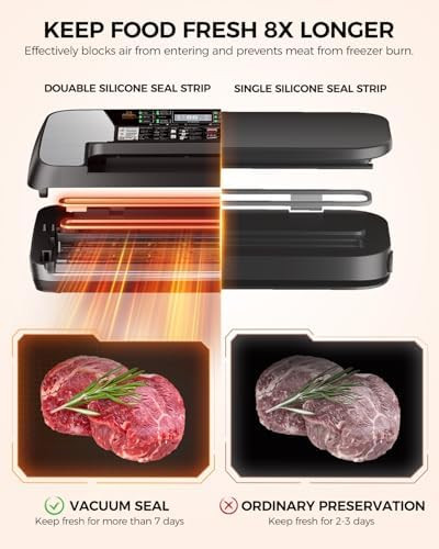 95Kpa Vacuum Sealer Machine Commercial Full Automatic Food Sealer Food Vacuum Sealing Machine With Cutter 10 Pre-Cut Bags & Bag Rolls And Accessory Hose Fully Starter Kits Black