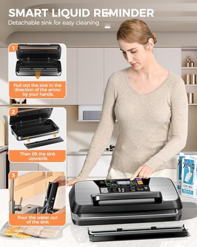 95Kpa Vacuum Sealer Machine Commercial Full Automatic Food Sealer Food Vacuum Sealing Machine With Cutter 10 Pre-Cut Bags & Bag Rolls And Accessory Hose Fully Starter Kits Black