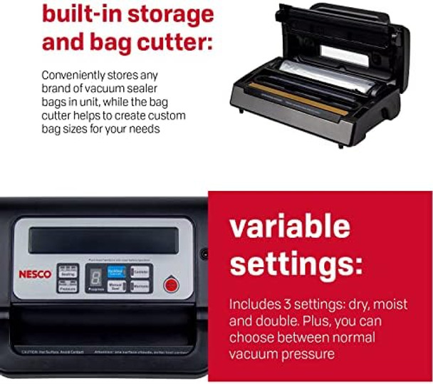 Nesco Deluxe Food Vs-12 Vacuum Sealer 130 Watts Kit Bags & Viewing Lid Compact Silver