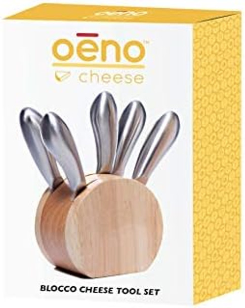 Blocco Cheese Tool Set Five Sculptured Knives And Spreaders Contains Ruberwood Storage Block