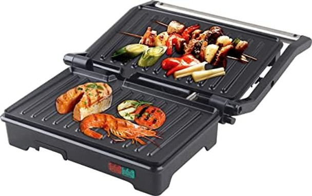 Panini Press Grill And Sandwich Maker 180 Degree Open Ceramic Plates Stainless Steel Finish Panini Press Grill And Sandwich Maker 180 Degree Open Ceramic Plates Stainless Steel Finish
