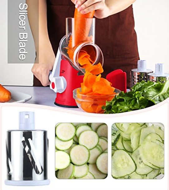 Ourokhome Rotary Cheese Grater Shredder And Pastry Dough Bench Scraper Knife With Vegetable Peeler And Cleaning Brush (Red)