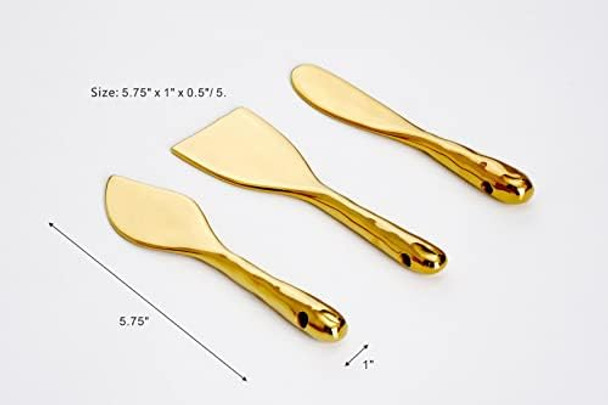 Pampa Bay Wood Look Titanium-Plated Porcelain Set Of 3 Cheese Knives 5.8 Inch Gold/White/Wood Look