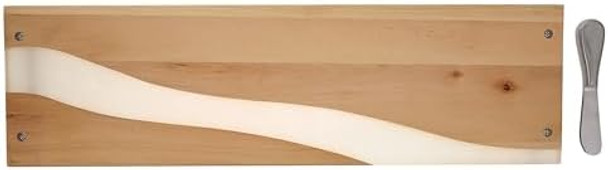 Pavilion Company - Life Is Better With Friends & Family - 21"X6" Serving Cheese Bread Wooden & Resin Board With Silver Handles And Spreader Knife Set Housewarming Hostess Host Charcuterie Present