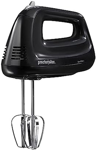 Proctor Silex Easy Mix 5-Speed Electric Hand Mixer With Bowl Rest Compact And Lightweight 100 Watts Of Peak Power Black (62511)