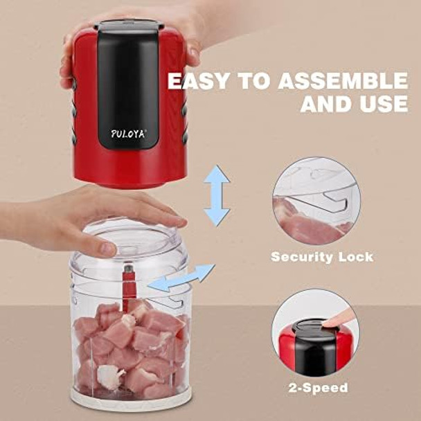 Mini Prep Food Processor 2 Cup Small Electric Food Chopper 2 Speed For Vegetables Meat Fruits And Nuts With 4 Stainless Steel Blades 400-Watt Red