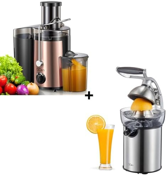 Qcen 500W Juicer Machine Metallic Rose Gold And Electric Citrus Juicer Squeezer Bundle